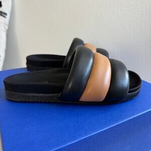 ROAM Puffy Slide Sandals Black Tan Vegan Leather Size EU38/ 8US